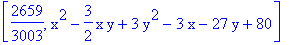 [2659/3003, x^2-3/2*x*y+3*y^2-3*x-27*y+80]
